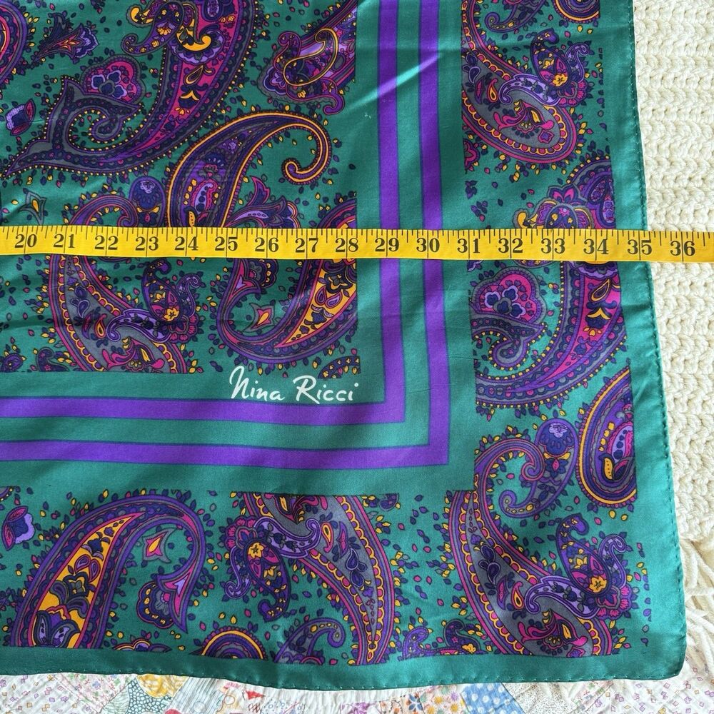Nina Ricci Paisley Silk Scarf 35” Square Deep Jewel Tones 100% Silk Paris Seoul - Picture 2 of 8